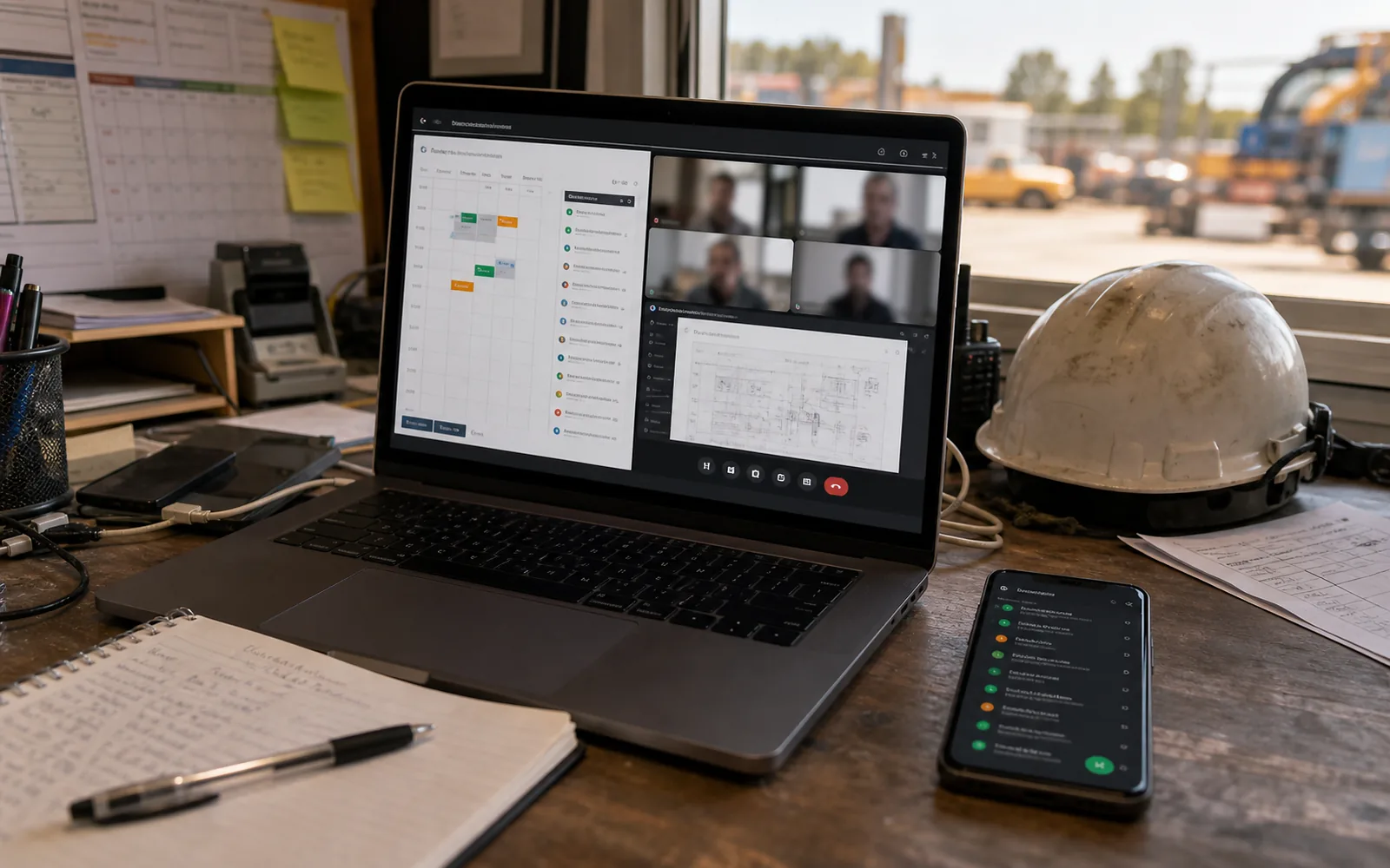 Videoconferencia con panel de agendamiento en un notebook